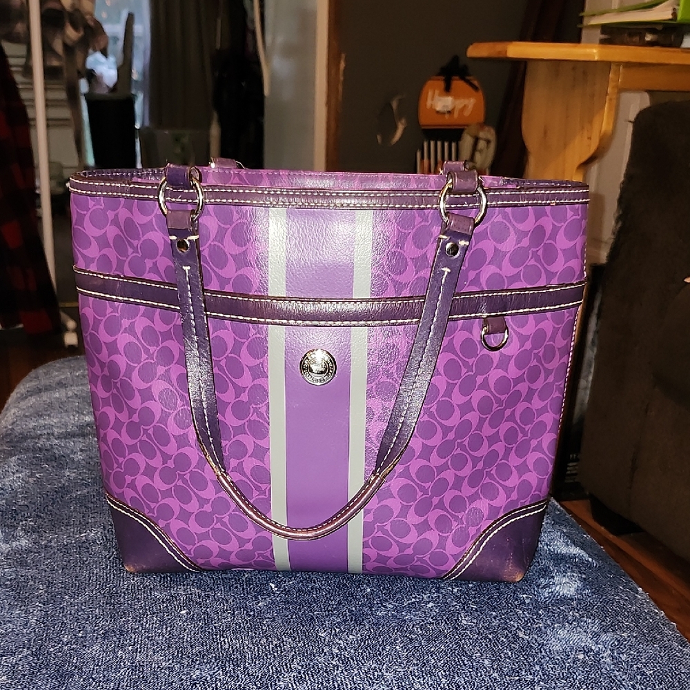 Purple Coach Signature Tote Bag